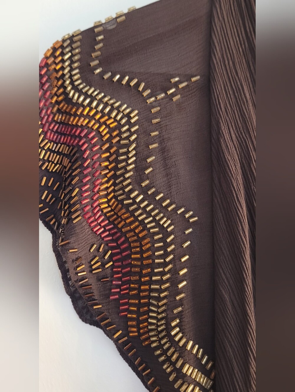 Guess by Marciano Brown Pleated Boho Mini Dress Beaded Fringe V-Neck